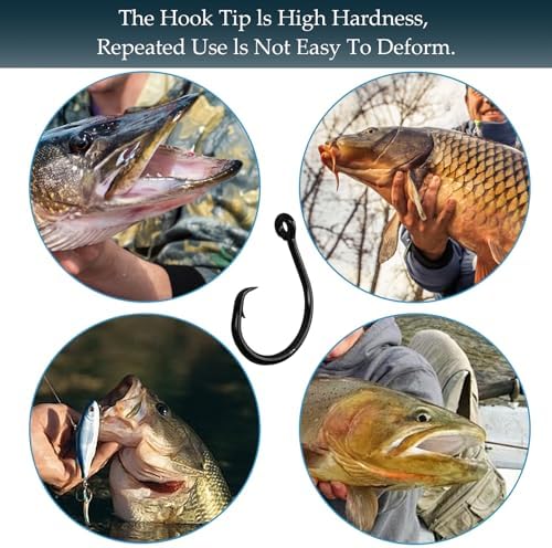 10PCS High-Carbon Steel Circle Hooks Barbed Fishing Hooks with Holes, Freshwater and Saltwater Fishing Hooks for Tuna, Catfish, Bass - Image 4