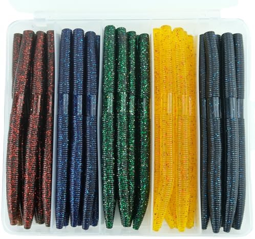Senko Worms for Bass Fishing: 40PCS 5.5" Wacky Worm Lures Kit with Box | Senkos Soft Plastic Baits for Freshwater Saltwater | Slow-Fluttering Action by LURESMEOW