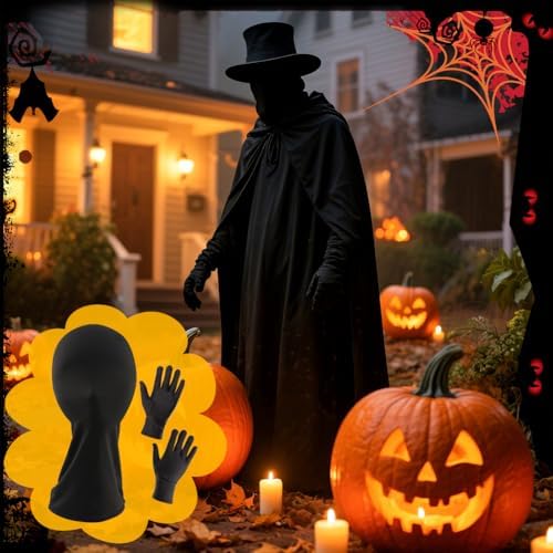 2 Pieces Full Face Mask with 1pair Gloves, Halloween Faceless Head Cloth, Cosplay Spandex Black Hood for Unisex Cloth - Image 7