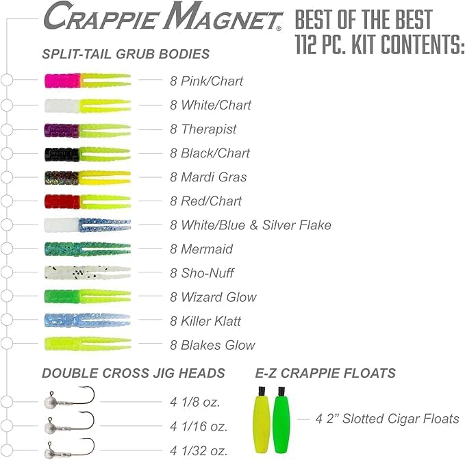 Leland's Lures Crappie Magnet Best of the Best Kit, Fishing Equipment and Accessories, Fishing Lures, 96 Bodies, 15 Double Cross Jig Heads, 4 E-Z Floats - Image 3