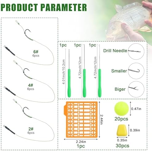Carp Fishing Hair Rigs Kit Curved Barbed Hooks Rigs with Swivels and Boilies Corn Baits Beads Baiting Needles Tool Carp Fishing Equipment Accessories 72pcs - Image 5