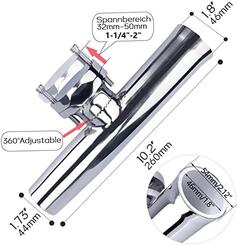 (2X) 316 Stainless Tournament Style Boat Fishing Holder Clamp on Fishing Rod Holder for Boat 1-1/4" to 2" Rail Gimbal Pin at Bottom - Image 3