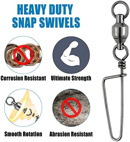 Dr.Fish Fishing Snap Swivels Ball Bearing Swivels Fishing Tackle Saltwater & Freshwater Coast-Lock Lure Snap Clips Terminal Tackle Line Leader Connector Accessories - Image 5