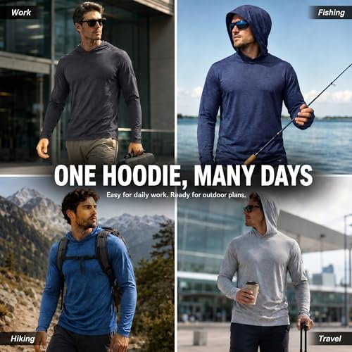 OYGSieg 4 Pack Men's Sun Hoodies UPF50+ Fishing Shirts Athletic Rash Guard - Image 2