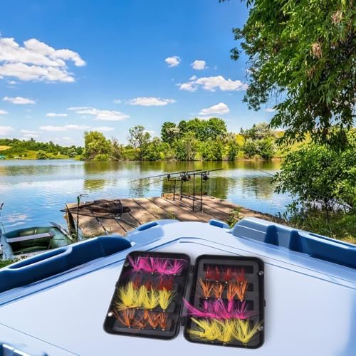 Fly Fishing Flies Kit Dry Wet Nymphs Ants for Bass Trout Salmon 24 or 32 Pieces Tackle Box Set for Spring Summer Autumn River Swamp Fishing(32 C) - Image 6