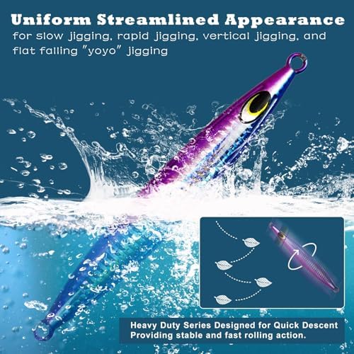 Eupheng Heavy Duty Fishing Jigs Saltwater 200g/300g/400g/500g, Glow in Dark Roller Slow Fall Lead Jig Deep Sea Fishing Jigging Lures for Tuna, Salmon, Sailfish, Grouper Snapper - Image 4