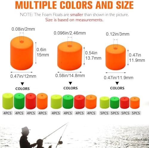 Dovesun 220/104/80/60/54/52/42pcs Pompano Rig Floats for Surf Fishing Foam Bobbers for Fishing Fly Fishing Bobbers Floats Bright Color Kit/Round/Cylindrical/Heart/Bullet/Pill/Spin Shape - Image 3