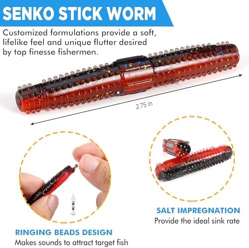 PLUSINNO Wacky Worm Fishing Lure Kit, Soft Plastic Fishing Lures, Grub Baits Hook Wacky Rig Bass Trout Fishing Worms Lures w/Tackle Box - Image 2