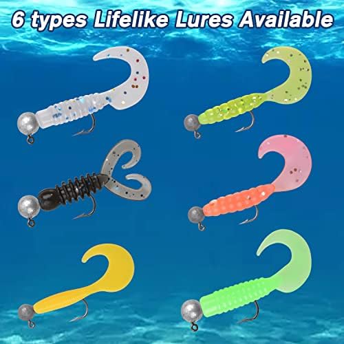 Soft Fishing Lures Jig Head Hooks Kit, Crappie Jigs Lures Kit Mixed Curly Grub Lures Tube Baits Soft Plastic Swimbaits for Bass Trout Panfish Saltwater Freshwater Fishing - Image 5