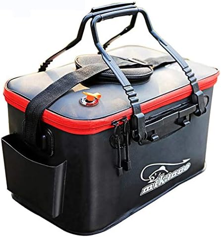 Fishing Bucket,Foldable Fish Bucket, Multi-Functional EVA Fishing Bag for Outdoor, Live Fish Lures Bucket and Fish Protection Bucket,10GAL/8GAL/6GAL/4.8GAL/3GAL Live Fish Container (10GAL/Black) by Sunglow