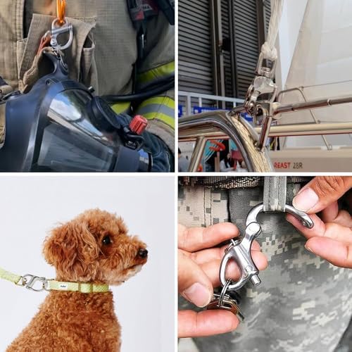 SCBA Mask Quick Release Shackle with Leather Handle for Firefighter, Marine Grade 316 Stainless Steel Fixed Snap Shackle Lanyard - Image 5