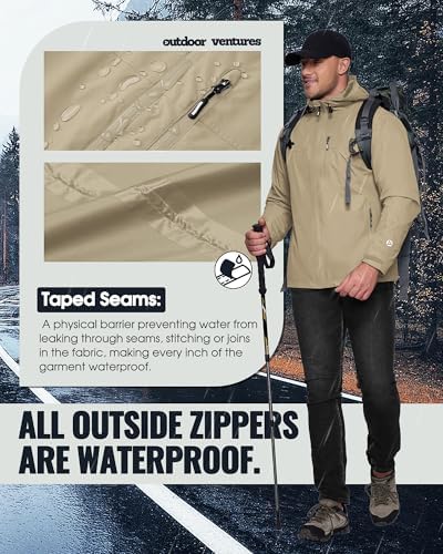 Outdoor Ventures Men's Packable Rain Jacket Waterproof Lightweight Raincoat - Image 3