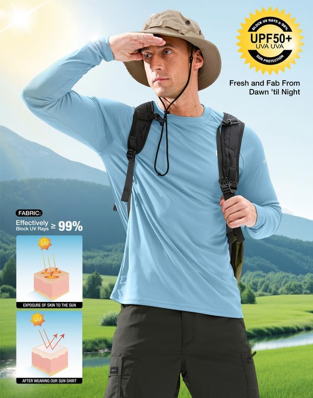 Men's Sun Protection Swim Long Sleeve UPF 50+ Rash Guard Lightweight Shirts - Image 4