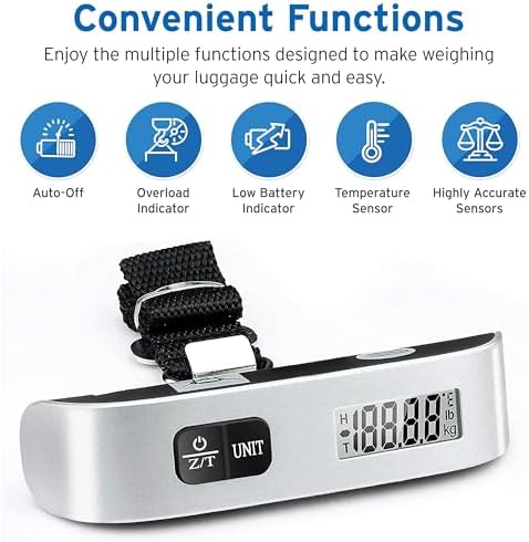 Etekcity Luggage Scale, Travel Essentials, Digital Suitcase Weight Scales for Travel Accessories, Hanging Baggage Scale with hook, 110 Pounds, Battery Included, Silver - Image 2