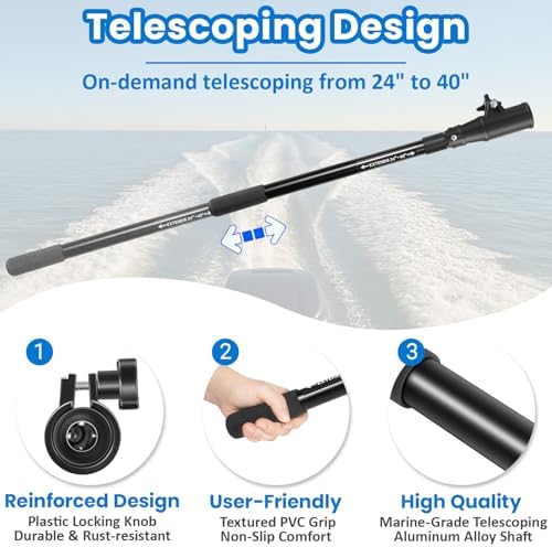 MKA-44 Telescoping Extension Handle Compatible with Minn Kota Transom-Mount Trolling Motors & Most Hand-Steer Outboard Motors | 24" to 40" Adjustable, Tool-Free Install for Enhanced Control - Image 4