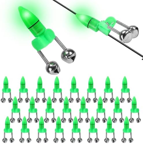 25 PCS Fishing Rod Bells with Tip up Lights, Dual Fishing Bite Alarms for Fishing Poles, Bright LED Fishing Lights for Night Fishing, Ice Fishing, Anti-Slip Clip Fishing Alert Bells for Rods by Eucredy