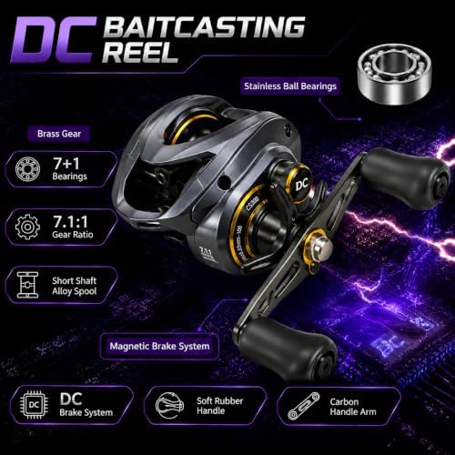 DC Baitcasting Reel, Digital Control Anti-Backlash, 7.1:1 Gear Ratio,5+1 Bearings, 18.5LB Drag, Ultralight for Bass Freshwater - Image 3