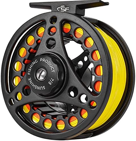 SF SF-001 Large Arbor Fly Fishing Reel with Aluminum Alloy Body 3/4wt 5/6wt 7/8wt Die Cast Pre-Loaded Fly Reel with Line Combo for Trout Bass Carp Pike Panfish by SUNSHINEFISHING