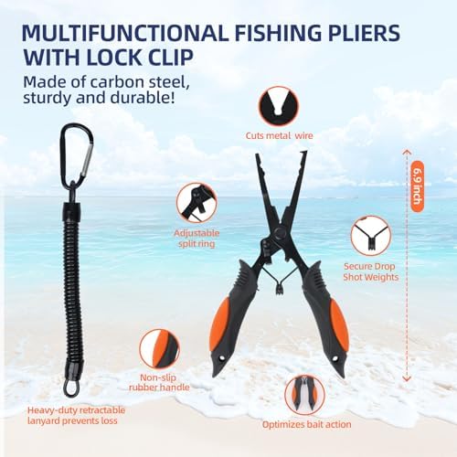 RAWILL Fishing Kit,Filleting Knife,Hook Remover,Fish Grip, Line Cutter,Fishing Scale, Pliers with Lanyards,Not Include Batteries - Image 4