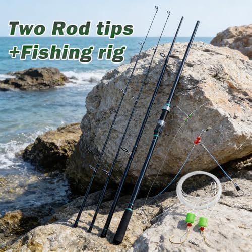 Surf Spinning Fishing Rod 9'-12', 3-Piece Carbon Fiber Saltwater Rod with 2 Identical Tips Lightweight High-Sensitivity Long-Cast Shore & Beach Casting Rod for Pier Surf Fishing - Image 2