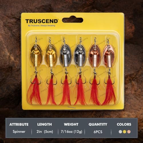 TRUSCEND Swim or Jig Fishing Spinner Baits for Freshwater and Saltwater, Rooster Tail Fishing Lures for Trout Bass Walleye Crappie Salmon Pike, Blade Bait with Copper Blade - Image 6