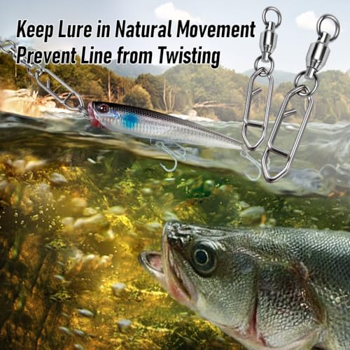 Alwonder 30-Pack Fishing Speed Clips Quick Change Snap Swivels, Ball Bearing Swivel Power Clips Fishing Snap Swivels Freshwater Saltwater Crankbait Popper Lures Quick Snaps Connectors Tackle - Image 6