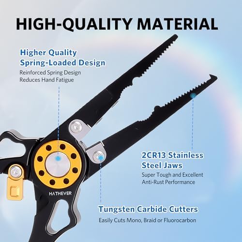 Fishing Pliers Saltwater, Split Ring Pliers Hook Remover with Safety Lock, Fishing Tools with Sheath and Lanyard, Fishing Gifts for Men - Image 2