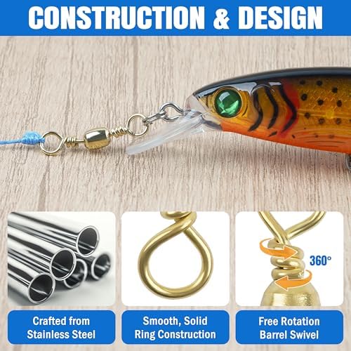SILANON Barrel Swivels Fishing Tackle,60/120pcs Rolling Ball Fishing Swivels Connector Stainless Brass Solid Rings High Strength Saltwater Fishing Swivels Accessories - Image 5