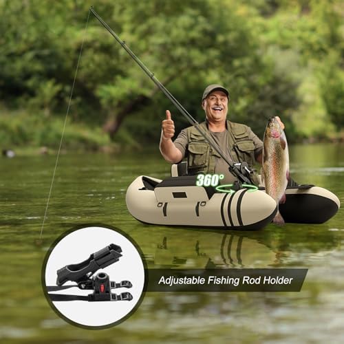 GYMAX Fishing Float Tube, 350lbs Inflatable Fishing Boat with Paddle, Pump, Flippers, Fish Hook Stators, Fish Ruler, Storage Pockets, Portable Backpack Belly Boat for Adults Fishing - Image 6