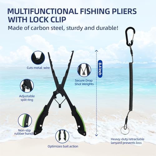 RAWILL Fishing Kit,Filleting Knife,Hook Remover,Fish Grip, Line Cutter,Fishing Scale, Pliers with Lanyards,Not Include Batteries - Image 3