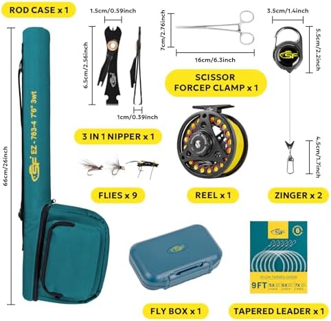 SF Fly Fishing Rod Combo Starter Kit Semi Gloss Green Jade Finish 24T Carbon Fiber Trout Travel Fly Rod with Reel,Fly Rod case,Fly Box , Flies,Tapered Leader,Knot Tying Tools - Image 2