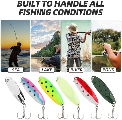 Jigging Spoon Fishing Lures, Slant Cut Metal Spoon with Glow, High Flash, Sharp Treble Hooks, Precision Wobble for Bass, Trout, Pike & Walleye - Image 6