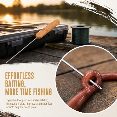 Toyvian Stainless Steel Baiting Needle: Worm Threader with Wooden Handle, Portable Carp Bait Needle Rigging for Freshwater & Saltwater Fishing - Easy Use for Beginners - Image 3