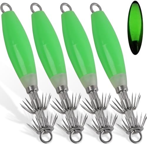 Luminous Squid Jig Hooks Stainless Steel Needles Fluorescent Fishing Cuttlefish Sleeve Squid Jig Baits Night Fishing Saltwater Lures Glow Squid Catcher Hard Baits by JSHANMEI