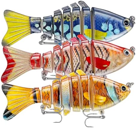 Keenjorika Easy Catch Fishing Lures, 3 Pack Multi-Jointed Swimbaits, Slow-Sinking Bass Fishing Lures, Wiggling, Vibrating & Rattling for More Bites, Hard Baits with Treble Hooks for Bass, Trout, Pike by Keenjorika