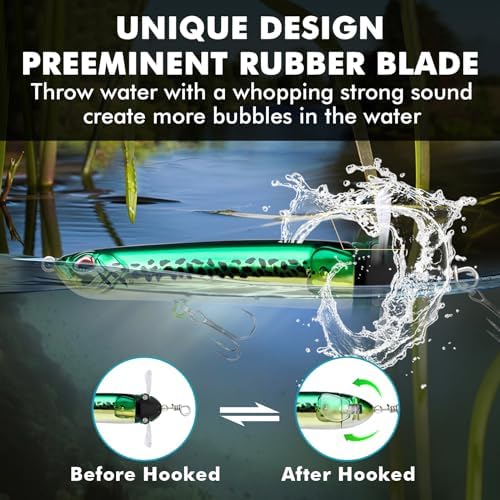 TRUSCEND Top Water Fishing Lures with BKK Hooks, Easy Catch Plopper Lure for Freshwater or Saltwater, Floating Lures for Bass, Pike, Catfish, Surface Wobble PoPobait Bass Baits Fishing Gifts for Men - Image 3