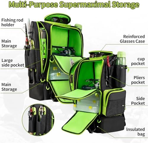 Fishing Backpack with Cooler for 3 Tackle Boxes Fishing Bag with Rod Holder - Image 3