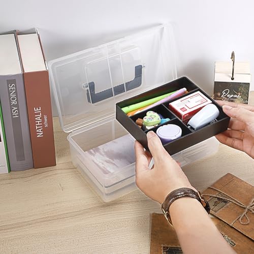 JUXYES Clear Art Craft Supply Storage Bin Sewing Box With Handle Lid - Image 4