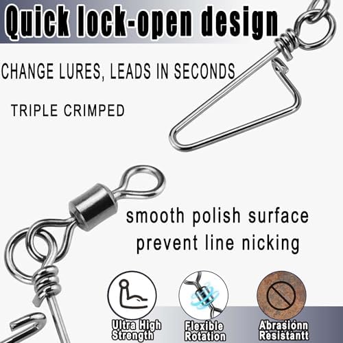 150pcs Fishing Snap Swivels Barrel Swivel with Coastlock Snap Stainless Swivel Corrosion Resistant Fishing Tackle Accessories Lure Line Connector for Saltwater Freshwater Fishing - Image 3