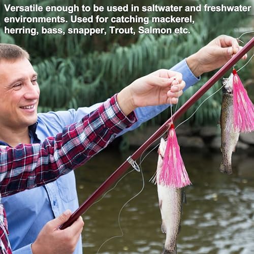 Fishing Teaser Rigs Saltwater, 3/6 Pack Flounder Rigs Hand Tied Sea Bass Hi Lo Rig Fishing Bait Rigs Multicolor Mylar Bucktail Teasers Rig for Flounder Fluke Halibut Sea Bass - Image 6