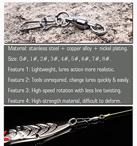 AMYSPORTS Duo Lock Snap Fishing Swivels Stainless Barrel Swivels Fishing Lure Snap Swivels Ball Bearing Swivels Fishing Tackle for Saltwater Fishing Freshwater Fishing - Image 2