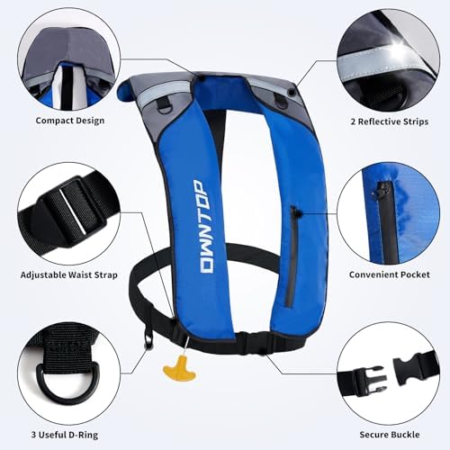 Owntop Manual Inflatable Swim Jacket, D-Ring Attachment, Storage Pocket with Zipper, 24g CO2 Cylinder Included, Low Profile for Kayak, Fishing, Paddle Sports - Image 3