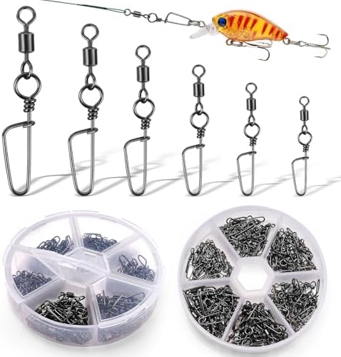 Realure 120Pcs Coastlock Barrel Snap Swivels, 6 Sizes 6#~14# Black Nickel Brass Stainless Steel Terminal Tackle, Corrosion Resistant Rolling Connectors for Freshwater Saltwater Bass Carp Fishing by Realure