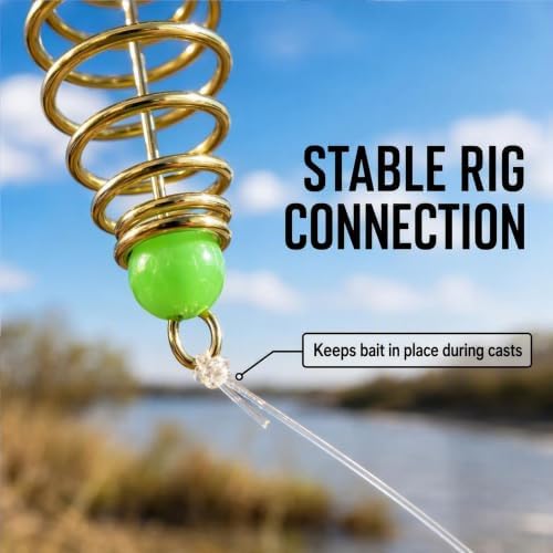 Fishing Bait Cage 40Pcs, Carbon Steel Carp Bait Cage Olive Shape Spring Feeder with Luminous Pendant Bead, Coarse Hair Rig Bait Holder for Carp Catfish Fishing Tackle Accessories - Image 5