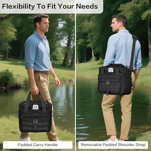 30L Large Fishing Tackle Bag, Waterproof, Double Deck, Black - Image 6