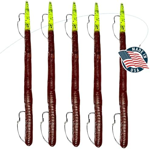 DeLong Lures 6" KILR Worm – Made in USA Weedless Pre-Rigged Soft Plastic Swimbaits, Extra Durable Bass Fishing Lures for Pike and More, 5-Pack Variety by DelongLures
