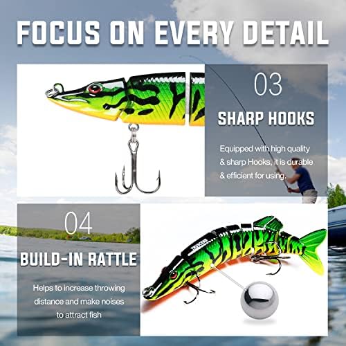 TRUSCEND Swimmax Easy Catch Fishing Lures with BKK Hooks, Wiggling, Vibrating, Rattling and Gurgling for More Bite, Heavy-Duty Dyneema Fiber Jointed Swimbaits for Bass, Trout, Walleye, Crappie, Pike - Image 4
