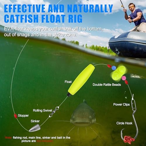 Catfish Rig Catfishing Tackle Making Kit,131/139pcs Santee Cooper Rigs with Circle Hooks Peg Floats Bobber Stoppers Swivels Rattle Bell Beads Catfishing Gear Equipment - Image 6