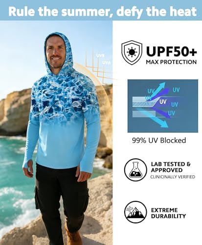 Men's UPF 50+ Sun Protection Hoodie, Long Sleeve Fishing Shirt - Image 3