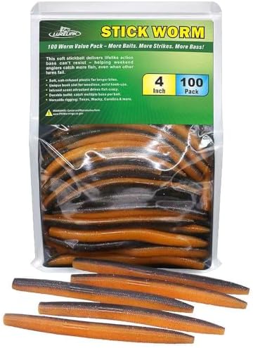 Wacky Worms Soft Plastic for Bass Fishing Lures–100 Pack 4" & 5" Stick Baits Wacky, Texas, Neko & Drop Shot Rigs–Bulk Soft Lure by LURELINK